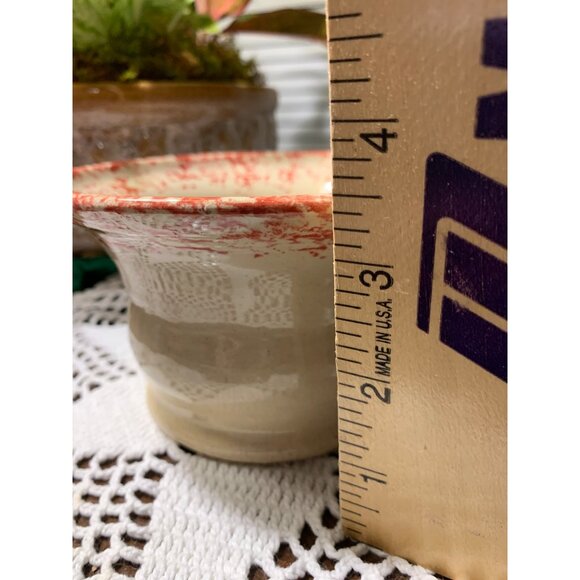 Handmade Red & Cream Speckled Ceramic Apple Baker Dish Bowl 4" Diameter - Picture 3 of 6